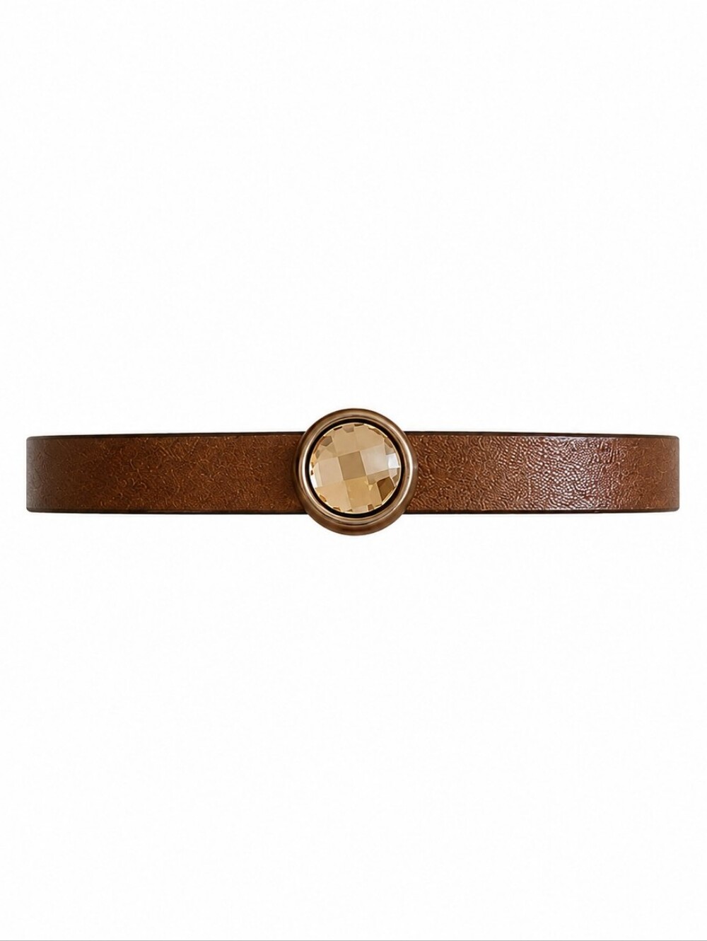 Handmade Brown Leather Magnetic Clasp Bracelet Champagne Crystal Boho Minimalist